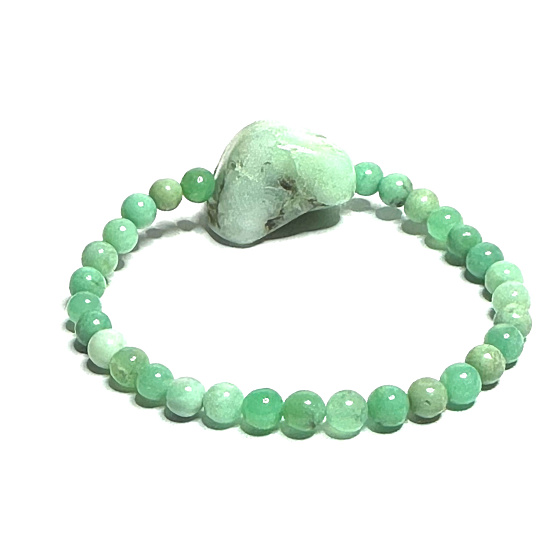 Chrysopras-Armband elastischer Naturstein, Kugel 6 mm + 3 x 2 cm unregelmäßige Form / 16 - 17 cm, Stein der Harmonie der Familienbeziehungen