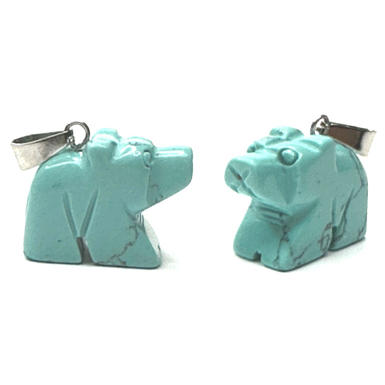 Tyrkenit Bär Anhänger Naturstein, handgeschliffene Figur 1,8 x 2,5 x 8 mm, Stein der jungen Menschen, die ein Lebensziel suchen