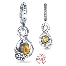 Charms Sterling Silber 925 Disney Die Schöne und das Biest - Unendlichkeit und Rosenbauch, Märchenarmband Anhänger