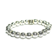 Lava Silber Farbe plattiert mit königlichen Mantra Om, Armband elastischen Naturstein, Kugel 8 mm / 16-17 cm, geboren von den vier Elementen