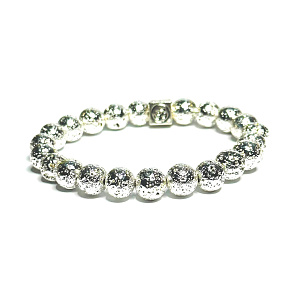 Lava Silber Farbe plattiert mit königlichen Mantra Om, Armband elastischen Naturstein, Kugel 8 mm / 16-17 cm, geboren von den vier Elementen