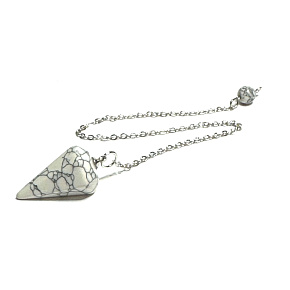 Magnesit / Howlite weißes Pendel Naturstein 2,5 cm + 18 cm Kette mit Perle, Reinigungsstein