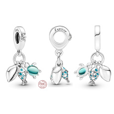 Charm Sterlingsilber 925 Fisch, Meeresschildkröte und Muschel 3-in-1, Anhänger für Meeresarmband
