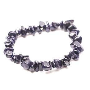 Goldstein / Aventurin blau Armband elastisch gehackten Naturstein 16 cm, für Kinder, Stein des Ehrgeizes