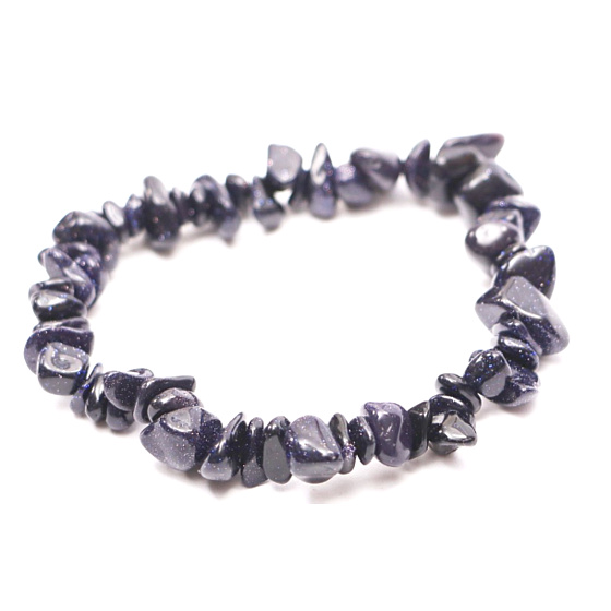 Goldstein / Aventurin blau Armband elastisch gehackten Naturstein 16 cm, für Kinder, Stein des Ehrgeizes