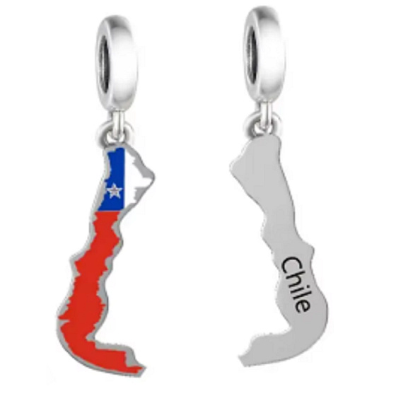Charm Chile vlajka - houpající se mapa, přívěsek na náramek cestování
