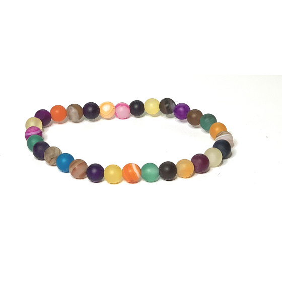 Achat mehrfarbig matt Chakra-Armband elastisch Naturstein, Kugel 6 mm / 16 - 17 cm