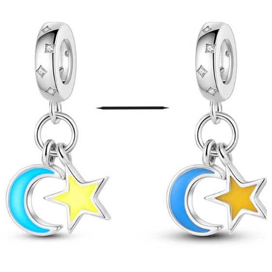 Charm Sterling Silber 925 Luminous - Halbmond und Stern, der im Dunkeln leuchtet, Universum Armband-Anhänger