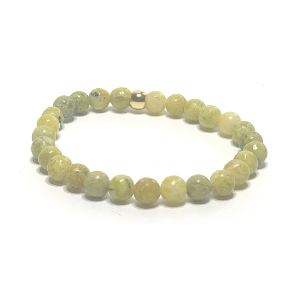 Jaspis gelb-grünes Armband elastischer Naturstein, Kugel 6 mm / 16 - 17 cm, Stein der positiven Energie