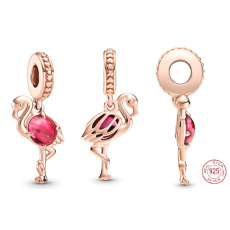 Sterling Silber 925 Rosa Flamingo mit Muranoglas, Tierarmbandanhänger