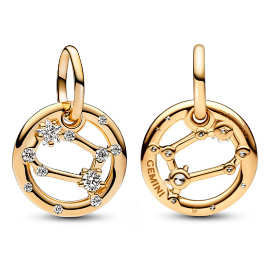 Charms Sterling Silber 925 vergoldet Sternzeichen Zwillinge, Anhänger Armband