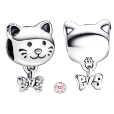 Charme Sterling Silber 925 Katze und Schleife, Perle auf Armband pet