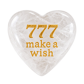 Wunschstein 777 – Herz aus natürlichem Bergkristall mit der Aufschrift „Make a Wish“ – Glück, Wünsche und Liebe