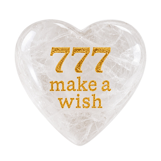 Wunschstein 777 – Herz aus natürlichem Bergkristall mit der Aufschrift „Make a Wish“ – Glück, Wünsche und Liebe