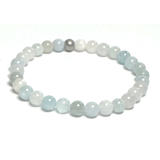 Morganit blau Armband elastisch Naturstein, Kugel 6 mm / 16 - 17 cm, Stein der göttlichen Liebe