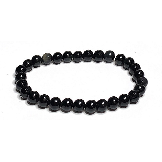 Obsidian Armband elastisch Naturstein, Kugel 6 mm / 16-17 cm, Rettungsstein