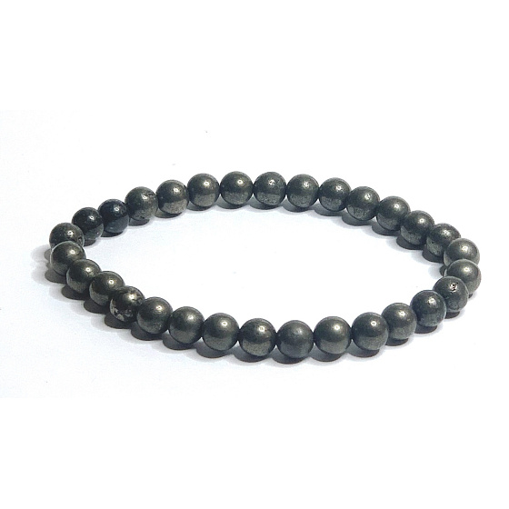 Pyrit-Armband elastischer Naturstein, Kugel 6 mm / 16-17 cm, Meister des Selbstbewusstseins und des Überflusses
