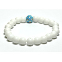 Achat weiß matt + Blaues Auge Armband elastisch Naturstein, Perle 8 mm / 16-17 cm, sorgt für Frieden und Ruhe