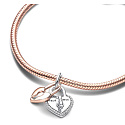 Charms Sterling Silber 925 Zweifarbiges rotierendes Herz Vorhängeschloss 2in1, Liebesarmband Anhänger