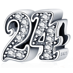 Charme Sterling Silber 925 24 Jahrestag, Perle auf Armband Charme Sterling Silber 925 24 Jahrestag, Perle auf Armband