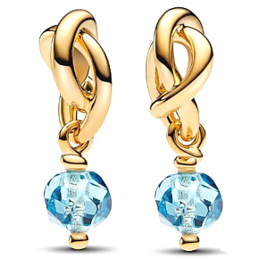 Charm Sterlingsilber 925 Geflochtener facettierter Ewigkeitskreis hellblau, Anhänger für Armband Symbol März