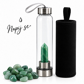 Kristallglas-Wasserflasche Trink dich glücklich – Spitze aus natürlichem grünem Aventurin | 550 ml Kristallglas-Wasserflasche Trink dich glücklich – Spitze aus natürlichem grünem Aventurin | 550 ml