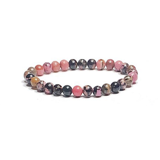 Rhodonit dunkler Armband elastischer Naturstein, Kugel 6 mm / 16 - 17 cm, Stein der Vergebung
