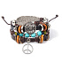 Mehrlagiges Lederarmband, Engelsflügel + Hippiesymbol, größenverstellbar