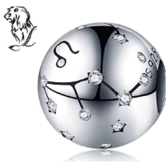 Sternzeichen Löwe, Anhänger für Armband Silber + Zirkonia, Kugel 9 mm 1 Stück