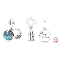 Sterling Silber 925 Camping Nachthimmel - Camping 2in1, Armband Anhänger Symbol