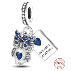 Charms Sterling Silber 925 Clever Owl - Lesen, Tierarmband Anhänger