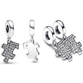 Charm Sterling Silber 925 Glitzerndes Puzzlestück, Freundschaftsarmband-Anhänger