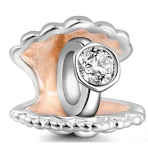 Charme Sterling Silber 925 Ring in der Muschel, Perle auf Armband Symbol