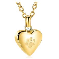 Pamětní, pietní urnový přívěsek, Srdce lesklé zlaté tlapka, voděodolné, nerezová ocel 19 x 18 mm + řetízek 55 cm Pamětní, pietní urnový přívěsek, Srdce lesklé zlaté tlapka, voděodolné, nerezová ocel 19 x 18 mm + řetízek 55 cm