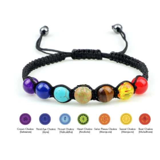 7 Chakren Heilung Perlenarmband handgefertigt gestrickt, schwarz, Ausgleichsperlen
