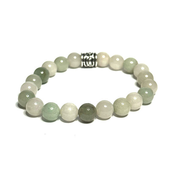 Jade Burmese Armband elastisch Naturstein, Kugel 8 mm / 16-17 cm, Stein des Friedens