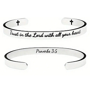 Edelstahlarmband silber mit Gravur Glaube an Gott..., offene Manschette, 6 mm