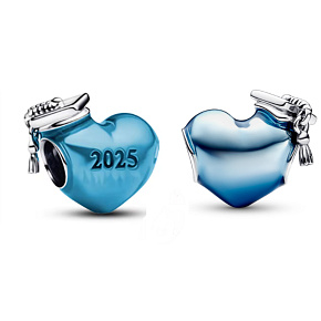 Charm Graduation 2025 - Modré promoční srdce 2025, korálek na náramek gradace