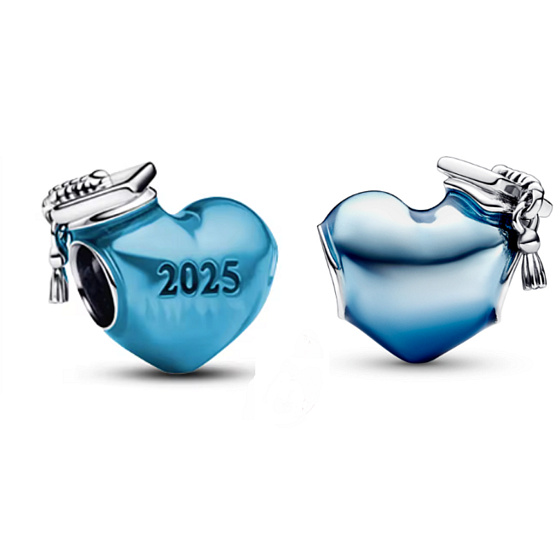 Charm Graduation 2025 - Modré promoční srdce 2025, korálek na náramek gradace