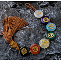 7 Chakren FengShui, Meditationsamulett, Naturstein mit Quaste, hängende Heilung 22 cm + Quaste 12 cm