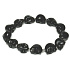 Magnesit / Howlit schwarz Totenkopf handgeschnitzt, Armband elastisch Naturstein 10 mm / 16 - 17 cm, Reinigungsstein