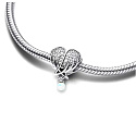 Charms Sterling Silber 925 Funkelnde Engelsflügel als Herz, Perle am Armband Symbol