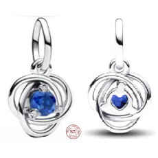Charme Sterling Silber 925 Blauer Kreis der Ewigkeit leuchtend, Anhänger am Armband Symbol