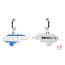 Charm Sterlingsilber 925 Honduras Flagge - schwingende Karte, Anhänger für Armband Reisen