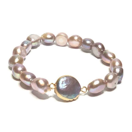 Perle lila unregelmäßig Armband elastisch natürlich 9 x 9 mm / 16 - 17 cm, Symbol der Weiblichkeit, bringt Bewunderung