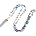 108 Mala Larimar Halskette Meditationsschmuck, Naturstein Rohkristall, Nugget 6 - 9 mm, Anhänger 8 - 15 x 45 - 70 mm
