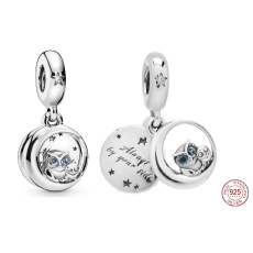 Sterling Silber 925 Eule - Immer an deiner Seite, 2in1 Anhänger für Armband Familie