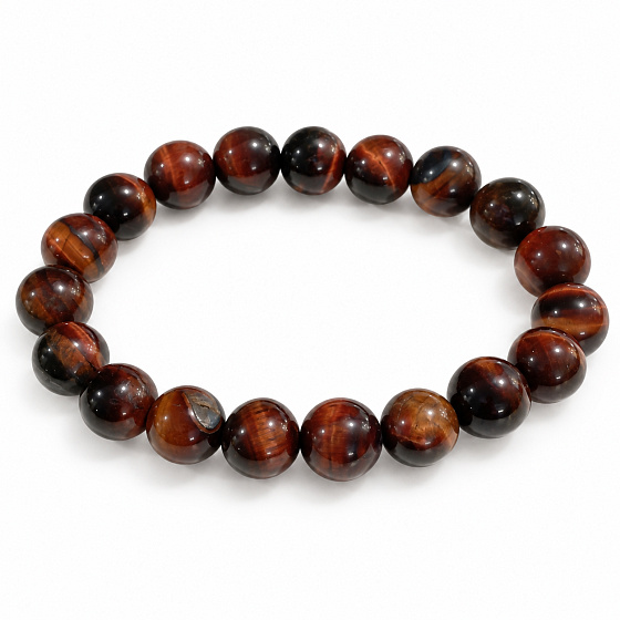 Rotes Tigerauge (Bullenauge) – elastisches Armband aus Naturstein, Kugel 10 mm, Symbol für Mut und Vitalität