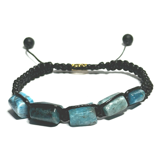Apatit blaues Armband aus abgerundeten Natursteinen, handgestrickt, größenverstellbar, Steinausführung
