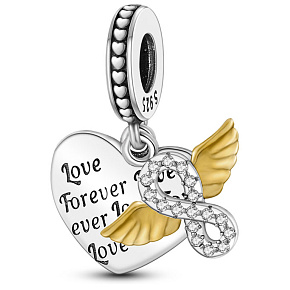 Sterling Silber 925 Love Forever, Herz, Engelsflügel, Unendlichkeit, 3in1 Liebesarmband-Anhänger